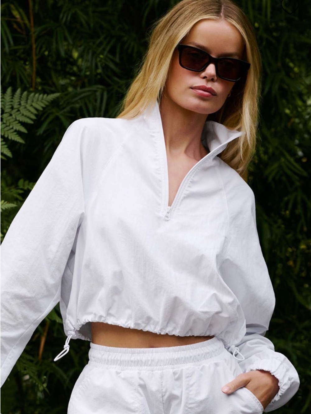 New Alo Yoga Cropped 1/4 Zip Alumni Pullover Jacket White Size Large